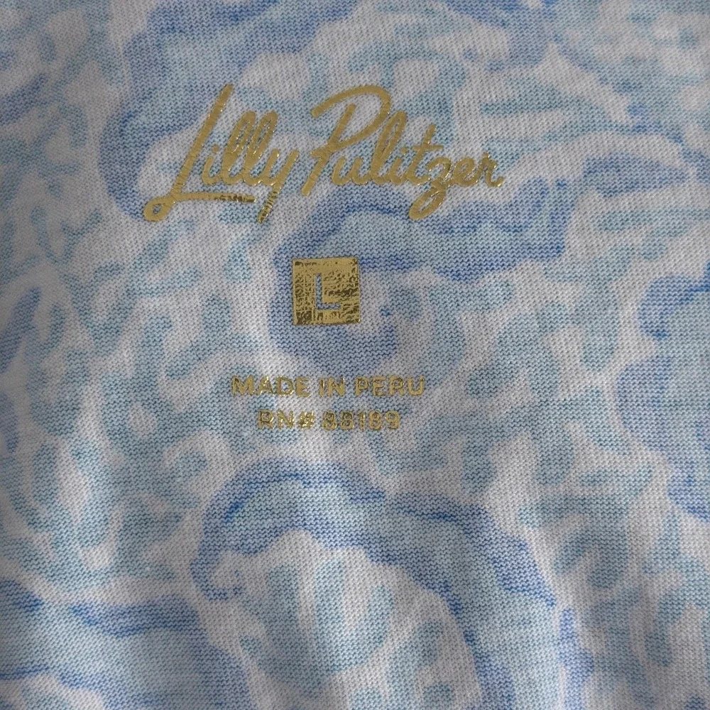 Lilly Pulitzer Dress Etta V-Neck Blue Goombay Grooves Pima Cotton Resort Beach - Picture 3 of 12